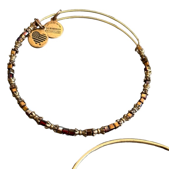 Alex and Ani 2 Piece Antique Gold Bangle Charm Bracelets - Picture 2 of 5